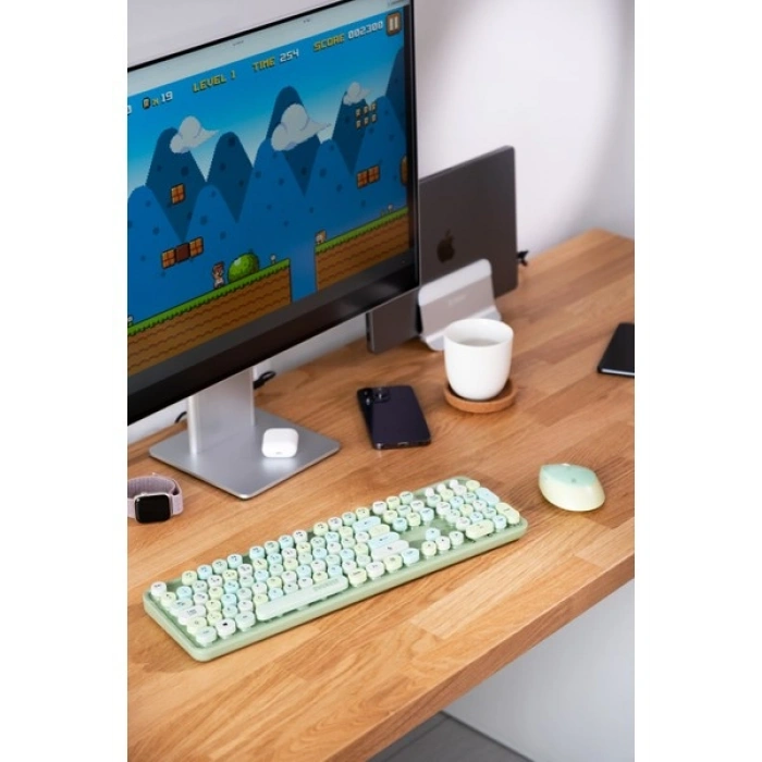 Everest ROUND KM-6282 Renkli Tuşlu Yeşil Kablosuz Q Multimedia Klavye + Mouse Set