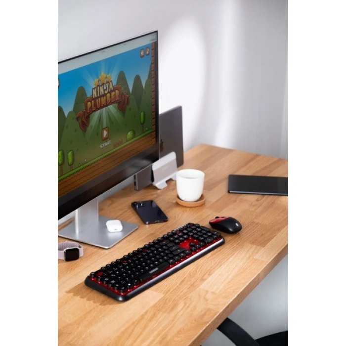Everest Round KM-6282 Siyah Kırmızı Kablosuz QMultimedia Klavye + Mouse Set