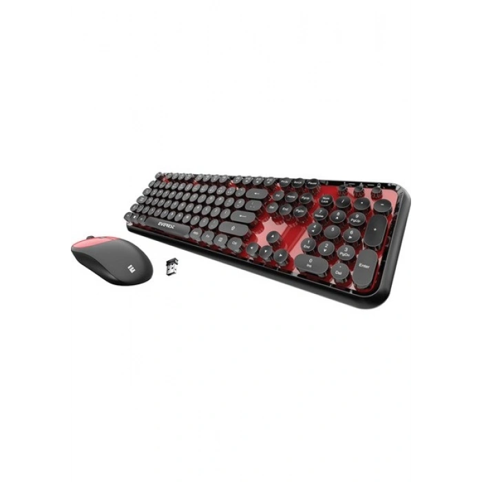 Everest Round KM-6282 Siyah Kırmızı Kablosuz QMultimedia Klavye + Mouse Set