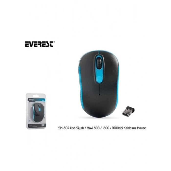 Everest Sm-804 Usb Siyah/Mavi 800/1200/1600Dpi Kablosuz Mouse