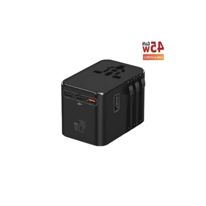 Evrensel Seyahat Priz Dönüştürücü Adaptör - 45W, 2x USB ve 3x Type-C Girişi