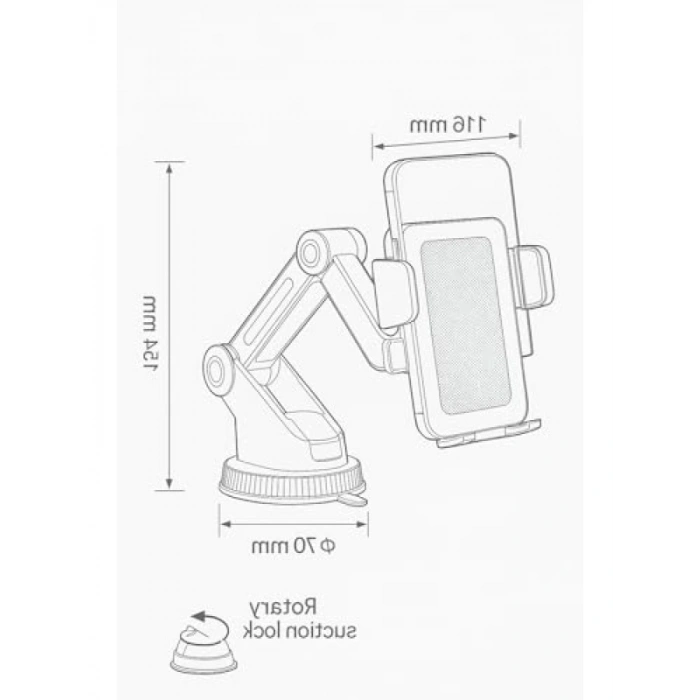 Evrensel Uyumlu Araç İçi Telefon Tutucu, Siyah