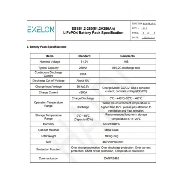 Exelon 51.2 V 280 Ah 14.3 Kw Lityum Akü