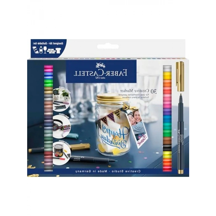 Faber-Castell 30lu Creative Markör Seti,Suya Dayanıklı,Kalıcı Mürekkep,Ergonomik Gövde