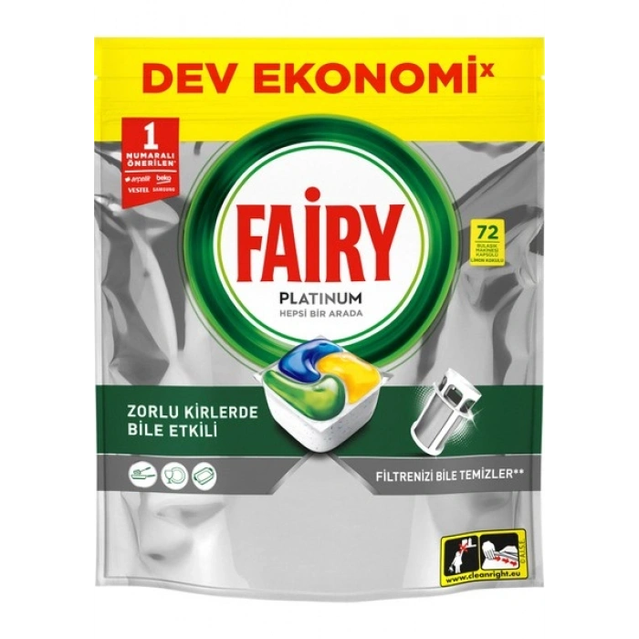 Fairy Platinum Bulaşık Makinesi Deterjanı Tableti / Kapsülü Limon Kokulu 72 Yıkama
