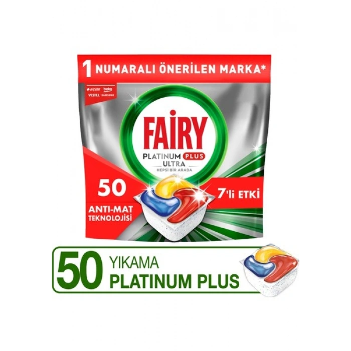 Fairy Platinum Plus Bulaşık Makinesi Deterjanı Kapsülü / Tableti; 50 Yıkama Limon Kokulu