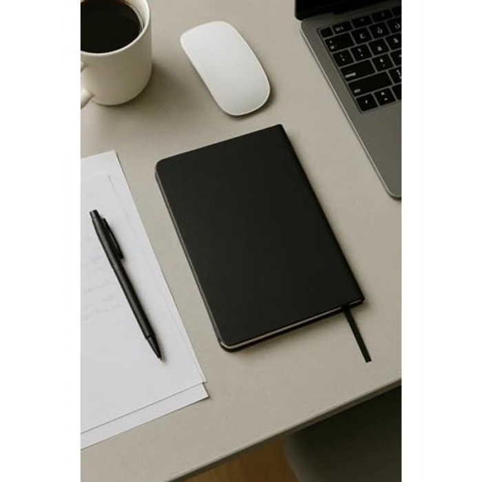 Fark Tanıtım Defter, Noktalı Defter, Termo Deri Kapaklı Noktalı Defter, 128 Yaprak A5 Defter, Ofis ve Kırtasiye, Plan, Notebook (Siyah)