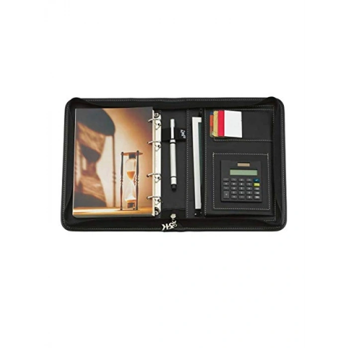 Fermuarlı Kareli Ajanda - Suni Deri, Siyah