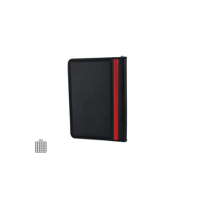 Fermuarlı Kareli Ajanda - Suni Deri, Siyah