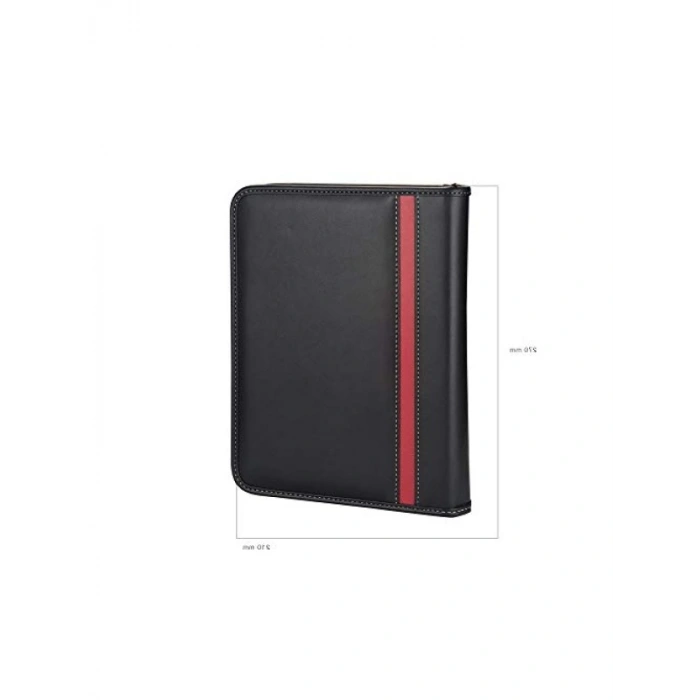 Fermuarlı Kareli Ajanda - Suni Deri, Siyah