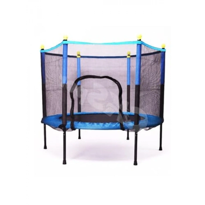 Fileli  Boy Trambolin, 140 cm Çap, Korumalı, Kolay Kurulum, Mavi