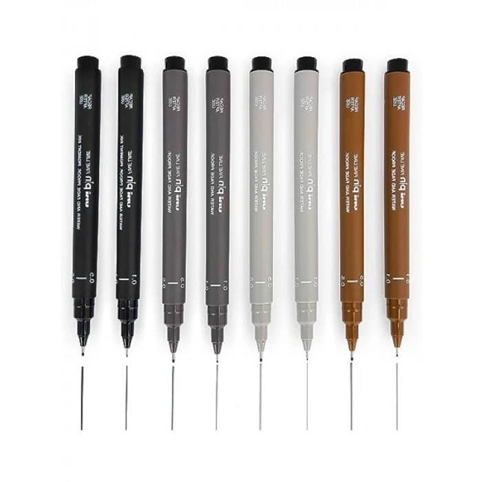 Fineliner Çizim Kalemleri Seti, 8 Adet, 0.1 – 0.5 mm