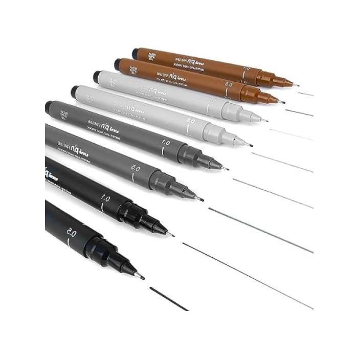 Fineliner Çizim Kalemleri Seti, 8 Adet, 0.1 – 0.5 mm