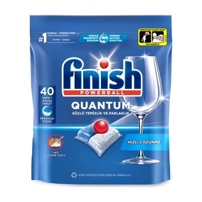 Finish Quantum 40 Kapsül Bulaşık Makinesi Deterjanı Tableti Hızlı Çözünme ve Ferahlık Etkisi