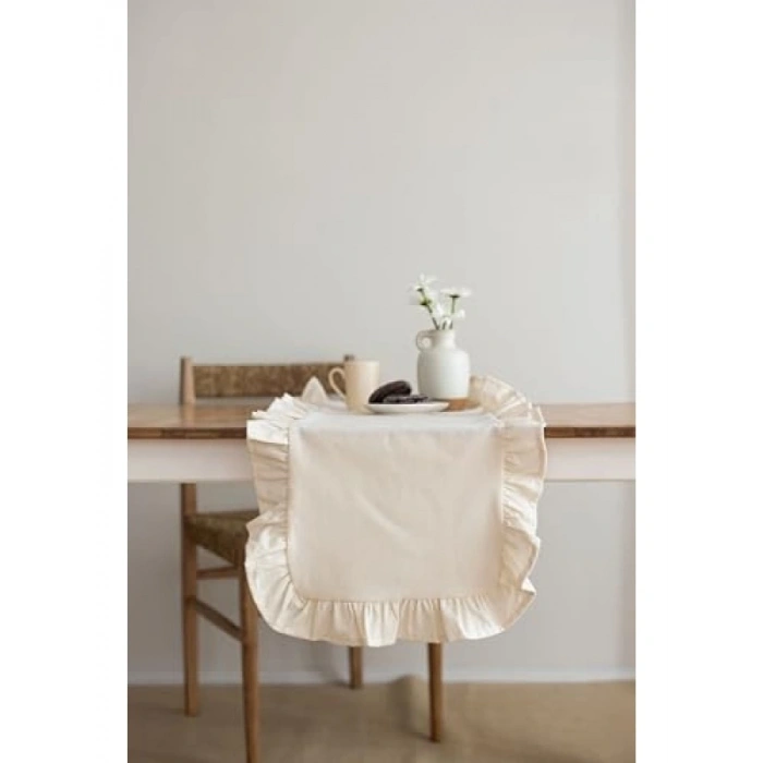 Fırfırlı Keten Mutfak Runner - 40 x 110 cm (Bej)