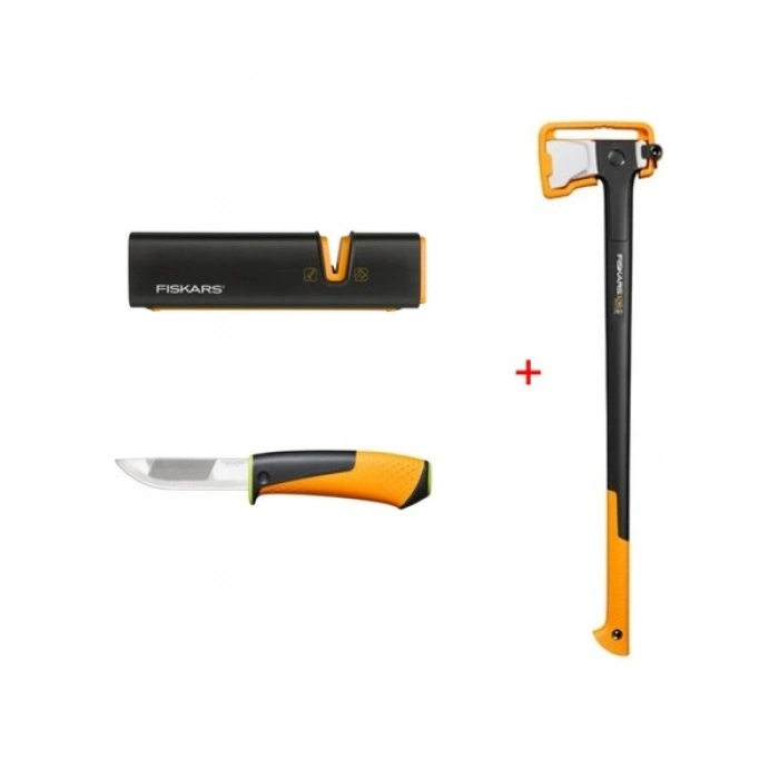 Fiskars 1069109 X36 L Yarma Baltası + Bileyicili Ağır Iş Bıçağı + Balta ve Bıçak Bileyici