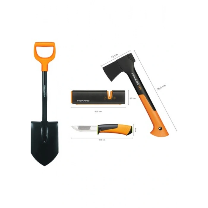 Fiskars Solid Kürek + Xs-X7 Balta + Ağır İş Bıçağı + Balta ve Bıçak Bileyici