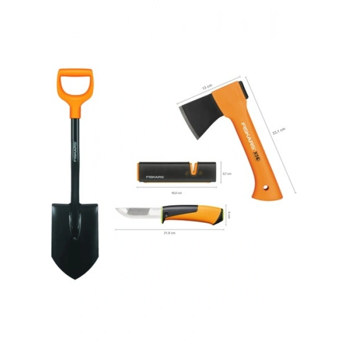 Fiskars Solid Kürek + Xxs-X5 Balta + Ağır Iş Bıçağı + Balta ve Bıçak Bileyici