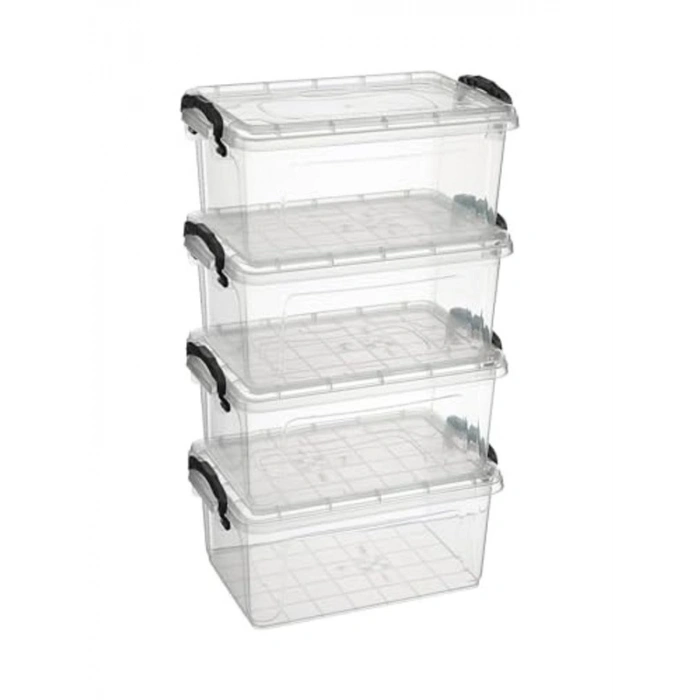 Kapaklı Şeffaf Saklama Kabı Seti, 4 Adet, 5 Lt, 31x20x14 cm