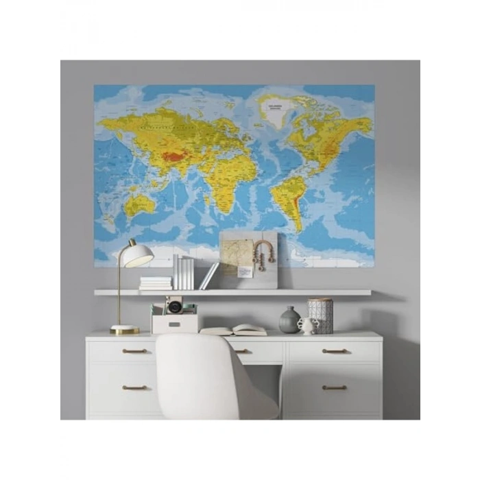 Fiziki Dünya Haritası Duvar Sticker, 70x105 cm Eğitici ve Bilgilendirici