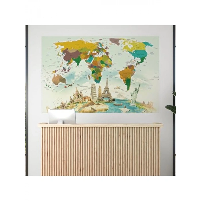 Fiziki Kreş için Eğitici Dünya Haritası Duvar Sticker, 70x105 cm