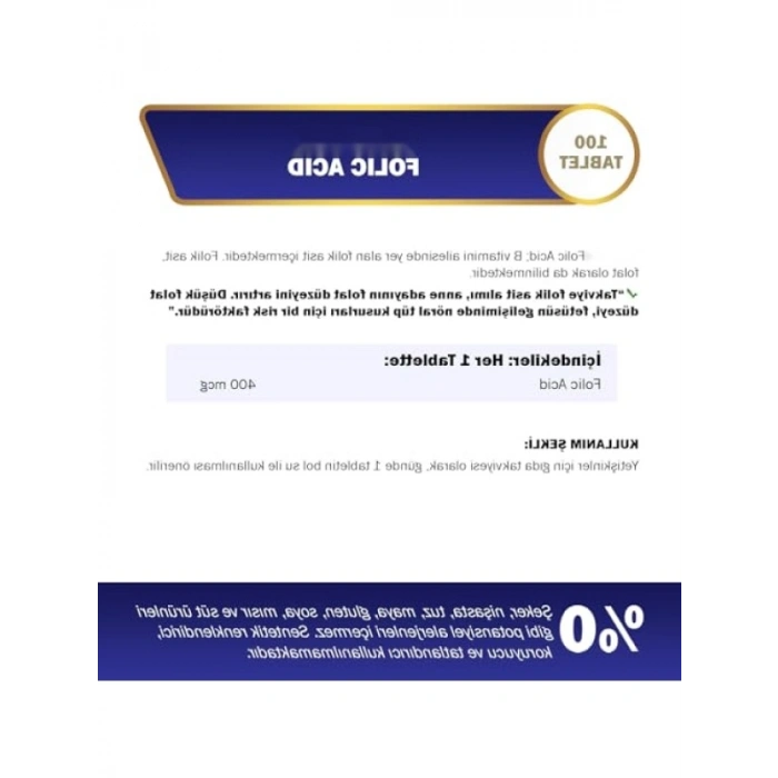 Folik Asit Takviyesi - 400 mcg - 100 Tablet