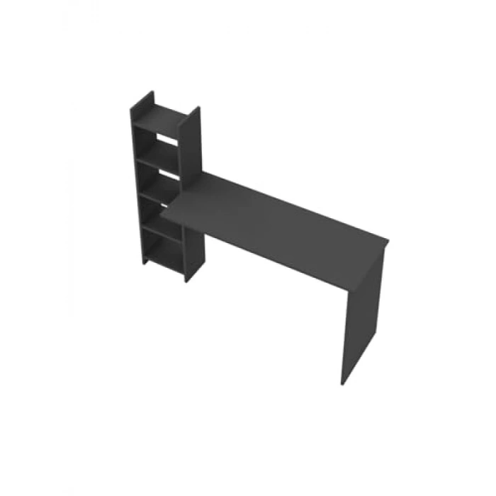 Fonksiyonel Antrasit Gri Çalışma Masası - Kitaplıkla Birlikte