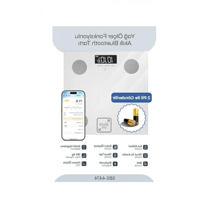 Fonksiyonlu Akıllı Bluetooth Tartı - 180 Kg Kapasiteli