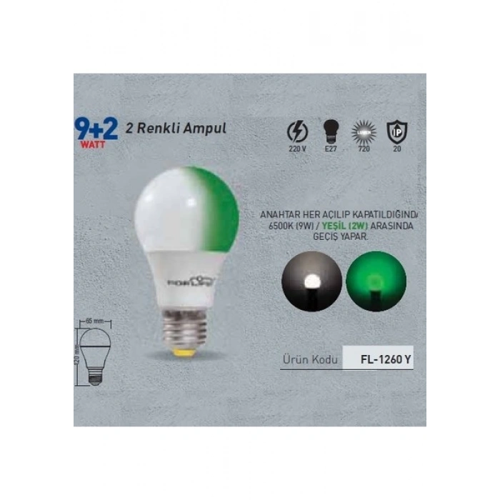 Forlife Renkli LED Ampül 2 Renk Beyaz-Yesil 9+2 Watt FL-1260-BY