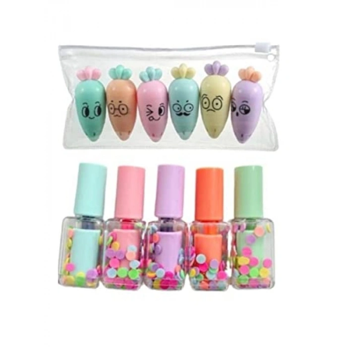 Fosforlu Kalem Seti - Havuç ve Oje Şekilli, 11 Adet