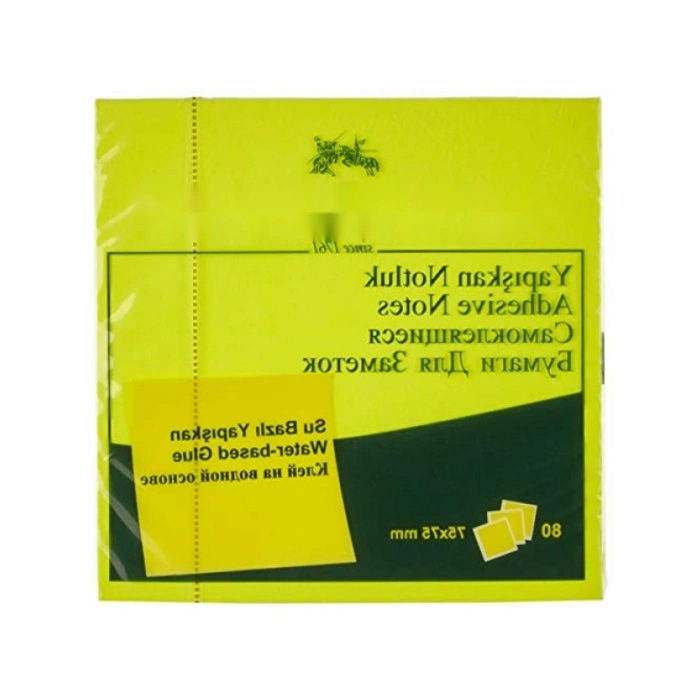 Fosforlu Sarı Yapışkan Notluk, 75x75mm, 80li Paket
