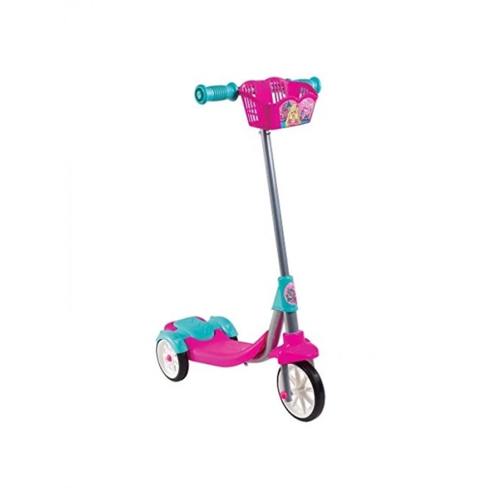 Frenli Sepetli Pembe Çocuk Scooter, 3 Tekerlekli Güvenli Tasarım
