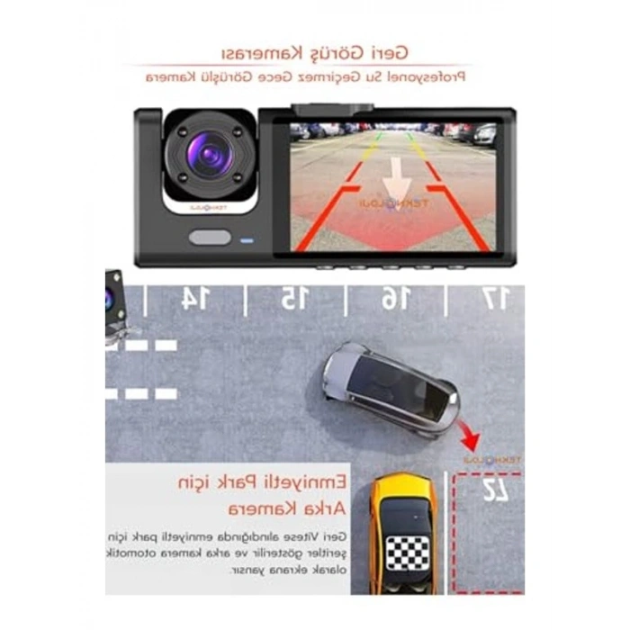 Full HD Araç İçi Kamera, Ön Arka ve İç Kayıt Özellikli Gece Görüşlü