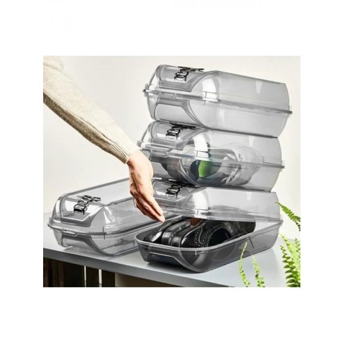 Füme Modüler Kilit Kapaklı Ayakkabı Saklama Kutusu Seti, 5 Adet