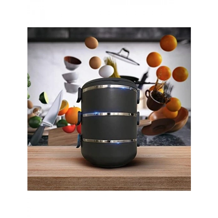 Füme Renkli 3 Katlı Sızdırmaz Yemek Termosu, 1.8 Litre Kapasite