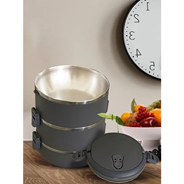 Füme Renkli 3 Katlı Sızdırmaz Yemek Termosu, 1.8 Litre Kapasite