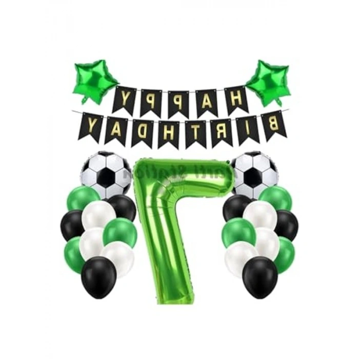 Futbol Temalı Yeşil Doğum Günü Balon Seti, 7 Yaş İçin