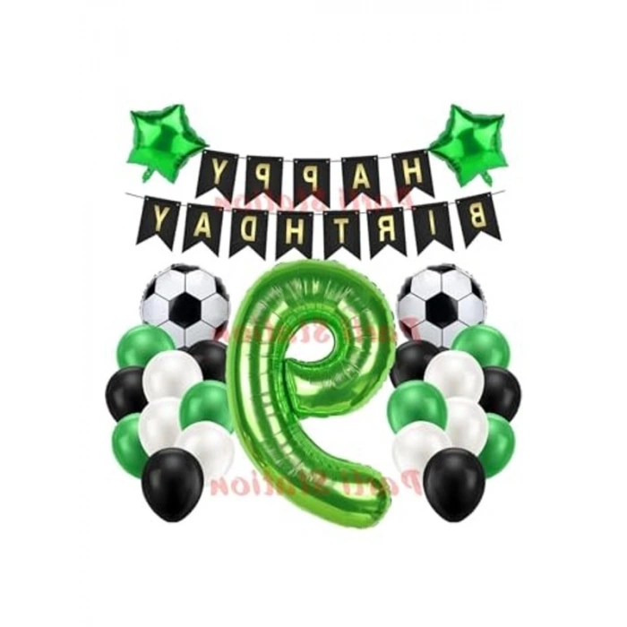 Futbol Temalı Yeşil Doğum Günü Balon Seti - 9 Yaş İçin