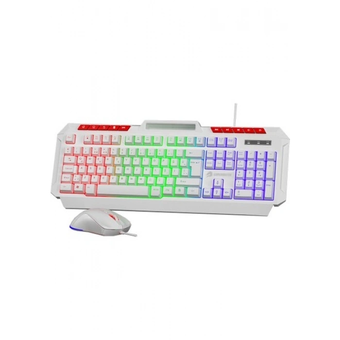 Gamebooster Knight KM-11W Rainbow Aydınlatmalı Kablolu Oyuncu Klavye & Rgb Mouse Set - Beyaz