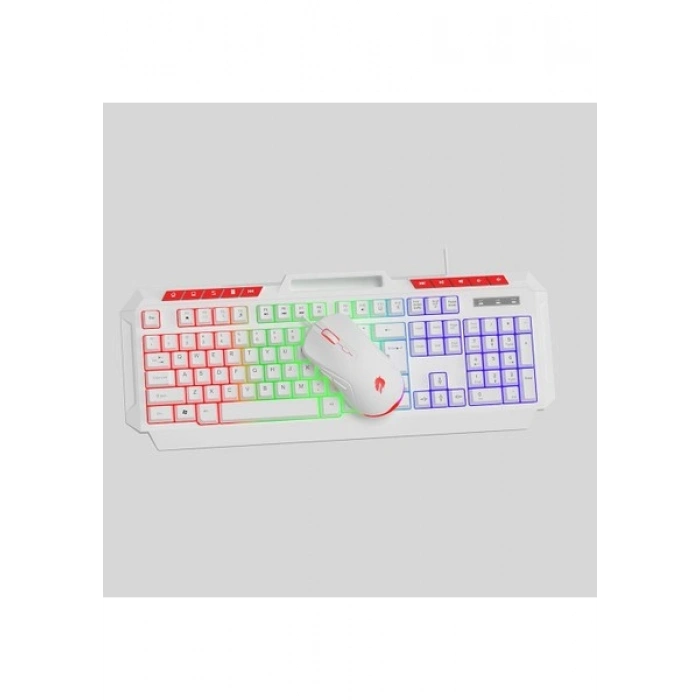 Gamebooster Knight KM-11W Rainbow Aydınlatmalı Kablolu Oyuncu Klavye & Rgb Mouse Set - Beyaz