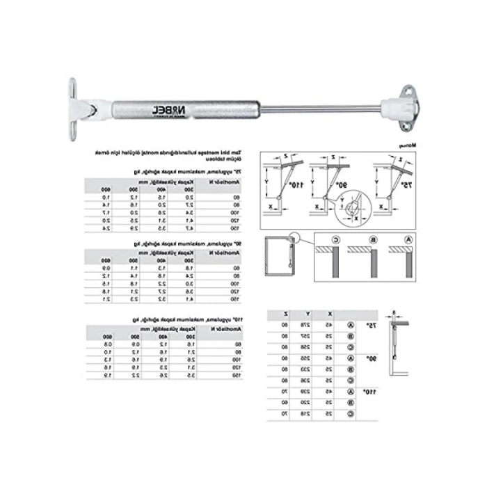 Gazlı Piston Amortisör, Kapak Hidroliği (27 cm 80N), 4 Adet