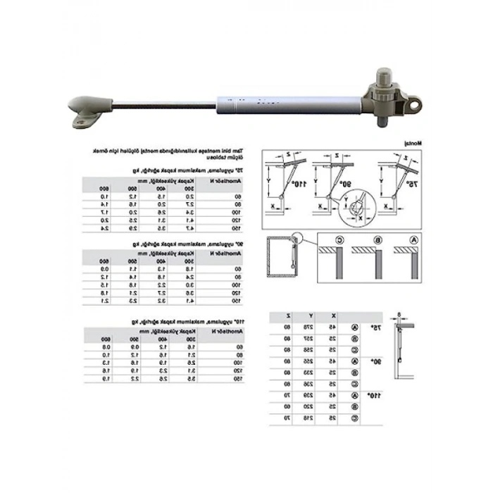Gazlı Pistonlu Amortisör Kapak Hidroliği Ayarlanabilir 27 cm 100 NT