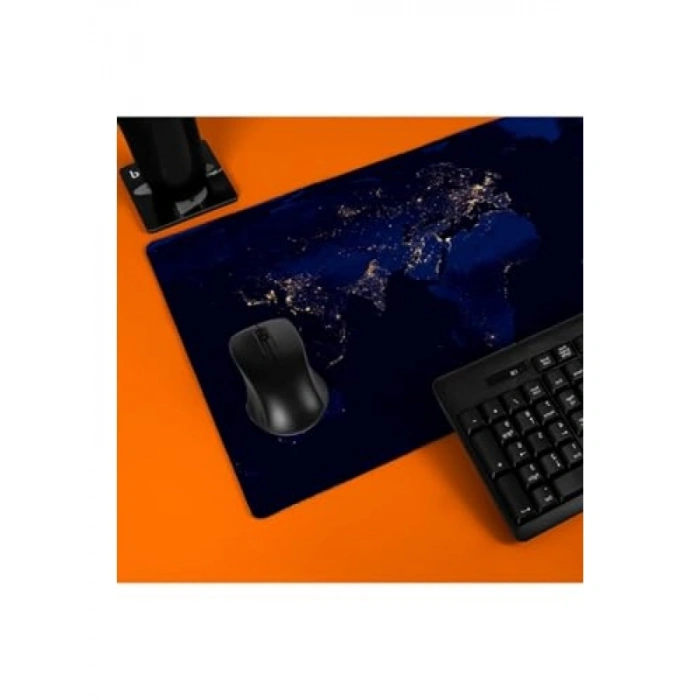 Gece Dünya Haritası Baskılı Büyük Boy Mousepad - 70x30 cm