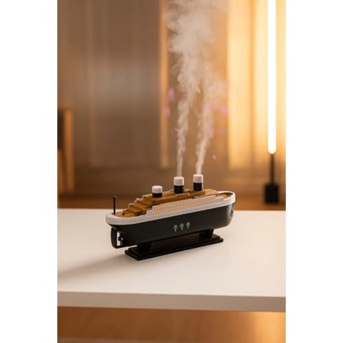 Gemi Tasarımlı Aromaterapi Difüzör, LED Işıklı, Uzaktan Kumandalı