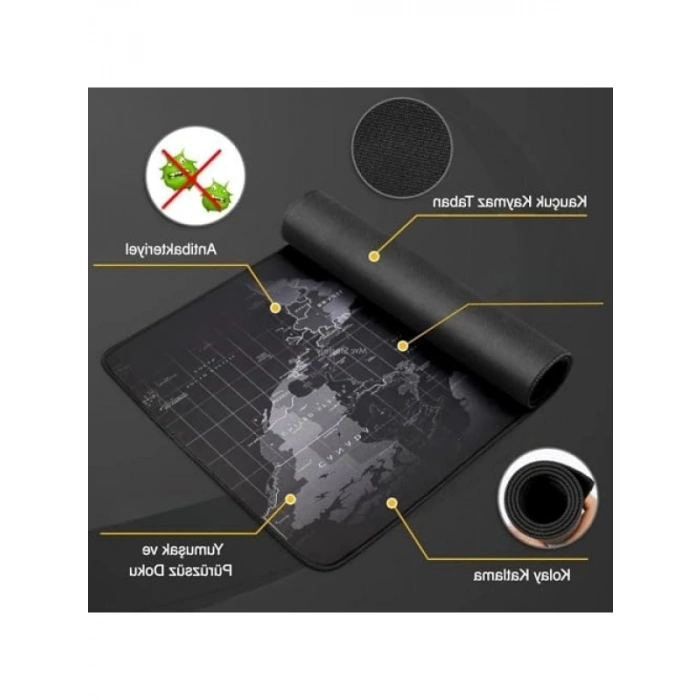 Geniş Dünya Haritası Desenli Kaymaz Mouse Pad