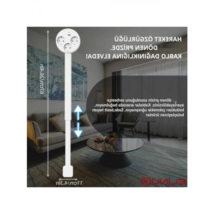 Genişletilebilir Dönen Priz, 3 AC Çıkışlı ve USB Portlu