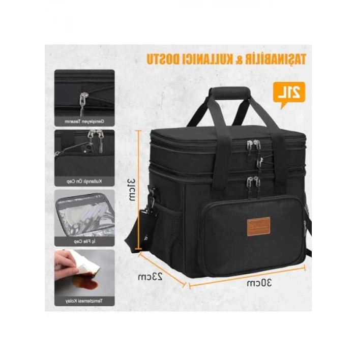 Genişleyebilen Termal Yemek Taşıma Çantası - Çift Bölmeli