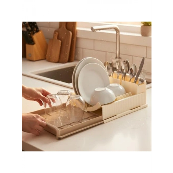 Genişleyebilir Su Tahliyeli Tezgah Üstü Bulaşıklık, Bej