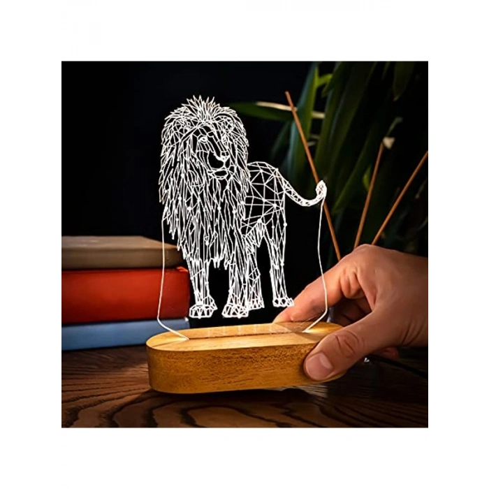Geometrik Aslan Tasarımlı 3D LED Gece Lambası