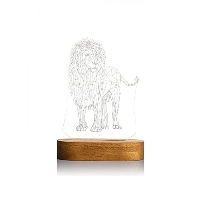 Geometrik Aslan Tasarımlı 3D LED Gece Lambası